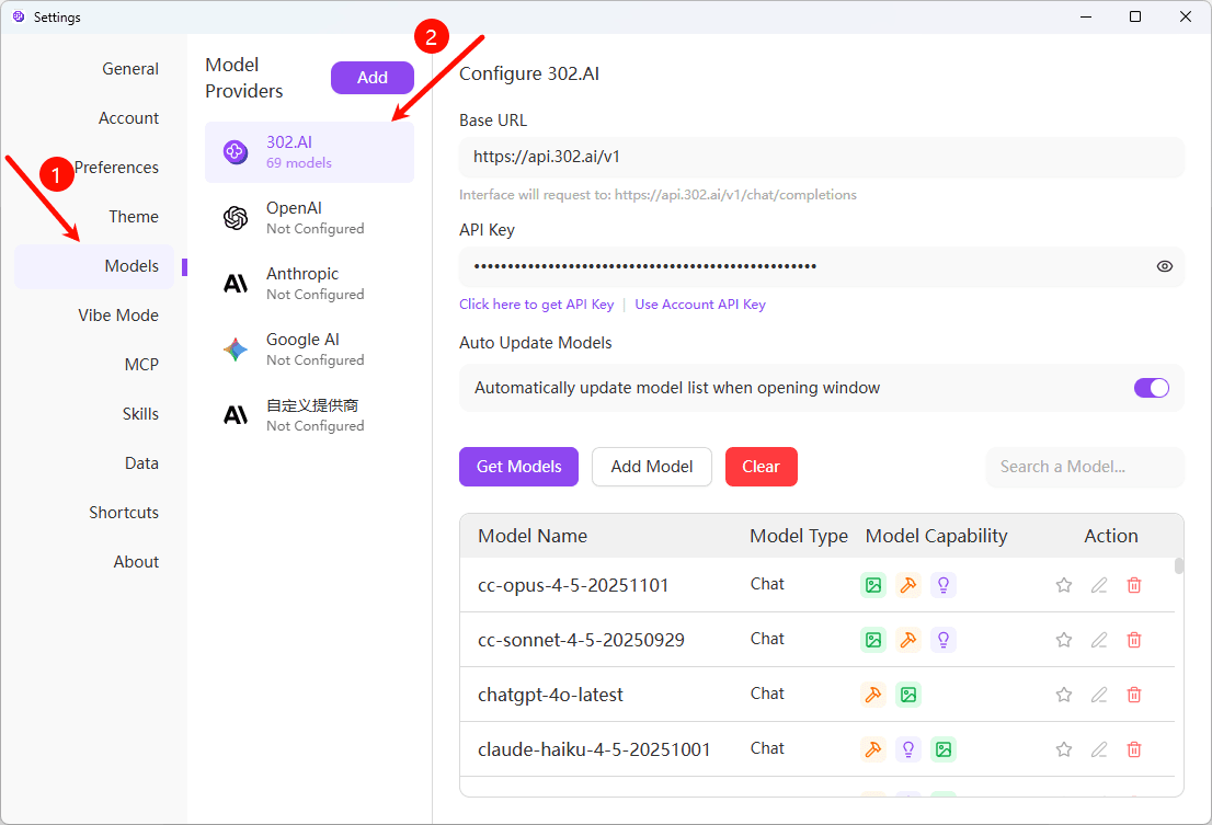 Open 302.AI Configuration